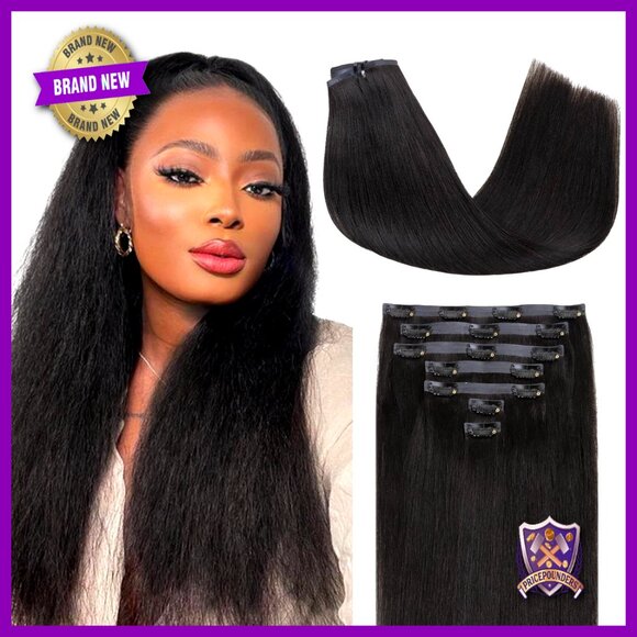 16 Inch Yaki Straight Clip-In Human Hair Extensions, 110g, 7 Pieces main image 4
